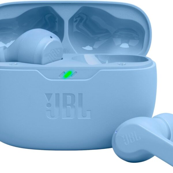 JBL Vibe Beam - True Wireless JBL Deep Bass Sound Earbuds, Bluetooth 5.2, Water & Dust Resistant, Hands-free call with VoiceAware, Up to 32 hours of battery life (Blue)