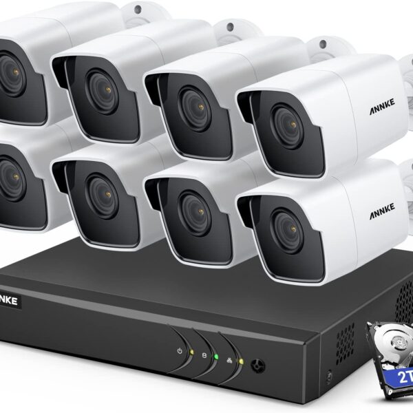 ANNKE 8 Channel 8 Camera Security System H.265+ DVR Recorder with 2TB HDD and 8X 5MP(2560TVL) Outdoor CCTV Bullet Cameras, IP67 Weatherproof,100ft Night Vision, Email Alert, Remote Access