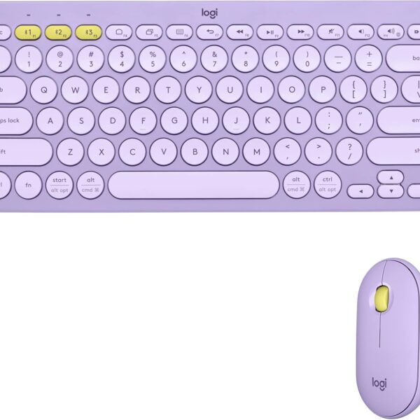 Logitech K380 + M350 Wireless Keyboard and Mouse Combo - Slim Portable Design, Quiet Clicks, Long Battery Life, Bluetooth, Easy-Switch, Windows, Mac, iPadOS, Chrome OS Compatible - Lavender Lemonade