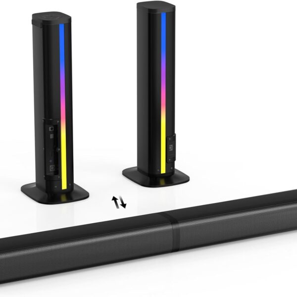 Wohome 2.2 Sound Bar for TV with Built-in Subwoofers, 32 Inches Detachable Soundbar Speaker, Bluetooth 5.3/Optical/AUX/USB Connection with Colorful Backlight (Black)