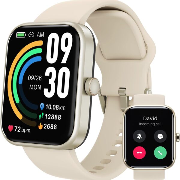 TOZO 2025 New Upgraded Smart Watch for Men Women for iPhone&Android, 1.83" Fitness Tracker Bluetooth Call [Answer/Make], IP68 Waterproof Sleep Monitor, 100+ Sport Modes Gold