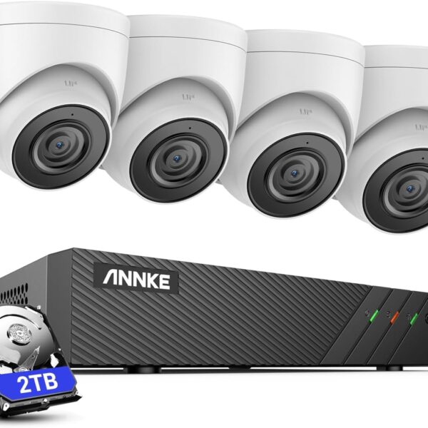 ANNKE H500 3K 5MP PoE Security Camera System with 8CH NVR, 4X 3K 5MP Outdoor IP Cams with 2.8MM Lens, AI Detection, 24/7 Audio Recording, Color Night Vision, IP67 Rated, Supports Alexa (2TB HDD)