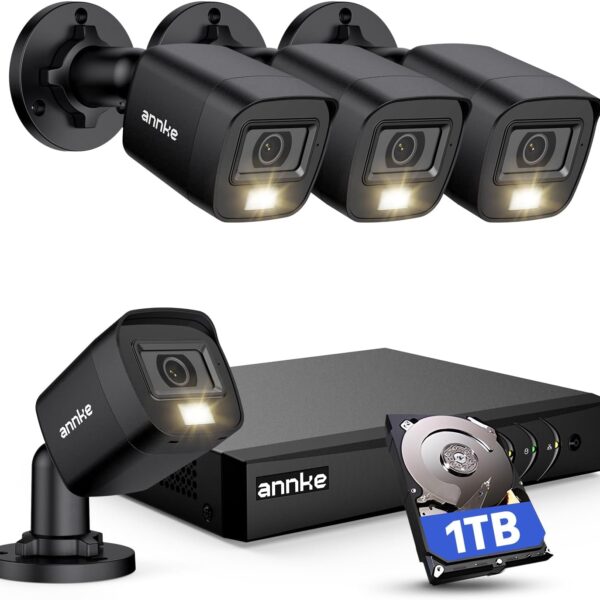 ANNKE 8CH H.265+ 3K Lite Wired Security Camera System with AI Human/Vehicle Detection, 4 x 1920TVL 2MP CCTV IP67 Cameras with Smart Dual Light for Outdoor Use, Color Night Vision, 1TB Hard Drive