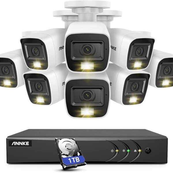 ANNKE Home Wired Camera Security System with Audio, 8CH 3K Lite H.265+ AI DVR with 1 TB Hard Drive and 8 X 1080P IP67 Weatherproof Cameras with Dual Light, Human/Vehicle Detection, Color Night Vision