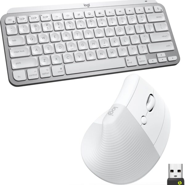 Logitech MX Keys Mini Keyboard and Lift Vertical Ergonomic Mouse Combo - Wireless, Backlit Keys, Bluetooth or Logi Bolt USB receiver, Quiet, Windows/macOS/iPadOS, Laptop, PC - Pale Grey