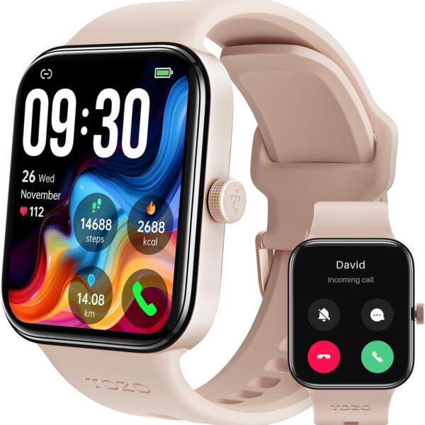 TOZO AMOLED S4 AcuFit One Smart Watch 1.78" Ultra-Clear Screen for Men Women, Call/Answer Fitness Tracker,Sleep Monitor IP68 Waterproof for iOS 11.0+ Android 9.0+ Rose Gold