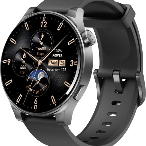 TOZO AMOLED S5 Smart Watch (Answer/Make Calls), 1.43" HD Screen for Men Women 100+ Sport Modes Fitness Watchs with Sleep Monitor, IP68 Waterproof, Silicone Strap Black