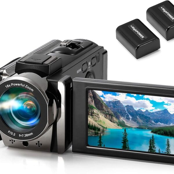 kimire Video Camera Camcorder Digital Camera Recorder Full HD 1080P 15FPS 24MP 3.0 Inch 270 Degree Rotation LCD 16X Digital Zoom Camcorder Camera with 2 Batteries(Black)