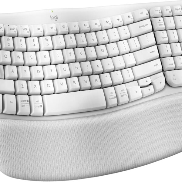 Logitech Wave Keys Wireless Ergonomic Keyboard with Cushioned Palm Rest, Comfortable Natural Typing, Easy-Switch, Bluetooth, Logi Bolt Receiver, for Multi-OS, Windows/Mac - Off White