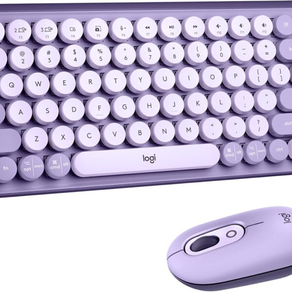 Logitech POP Keys + POP Mouse - Wireless Keyboard and Bluetooth Mouse Combo with Typewriter-Style Mechanical Keys, Emoji Features, Cute Compact Design - Cosmos