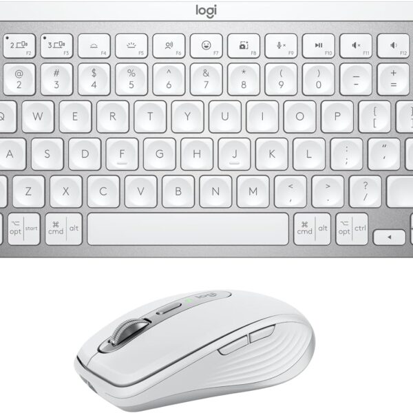 Logitech MX Keys Mini Keyboard + MX Anywhere 3S Wireless Mouse - Fluid Typing, Backlit Keys, Fast Scrolling, USB-C, Bluetooth, Compact, Multi-OS Compatiblei - Pale Grey