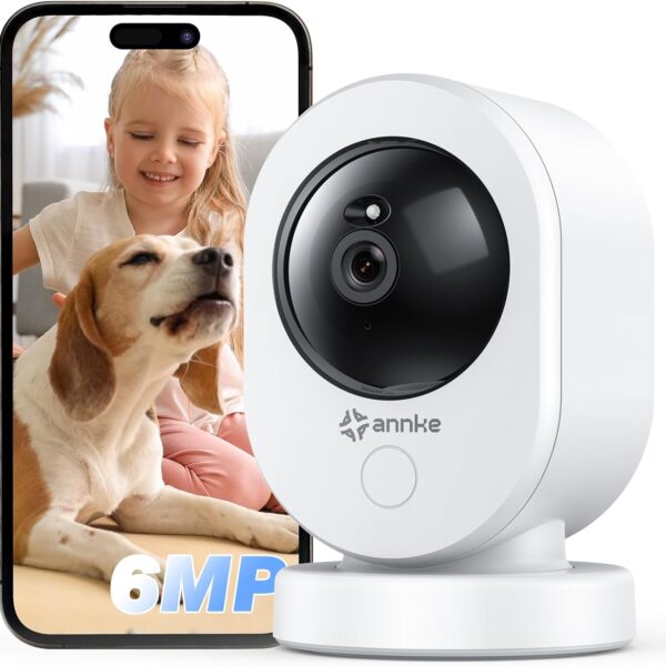 ANNKE 6MP Indoor Security Camera, Crater Por Smart 2.4/5 GHz Wifi Camera with PTZ, Night Vision, Two-Way Audio, Smart Human Detection, Works with Alexa, Ideal for Baby Monitor/Pet Camera/Home Security