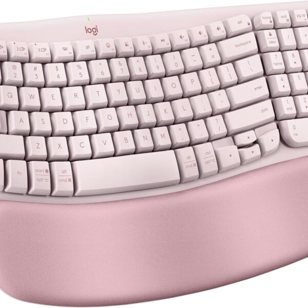 Logitech Wave Keys Wireless Ergonomic Keyboard with Cushioned Palm Rest, Comfortable Natural Typing, Easy-Switch, Bluetooth, Logi Bolt Receiver, for Multi-OS, Windows/Mac - Rose