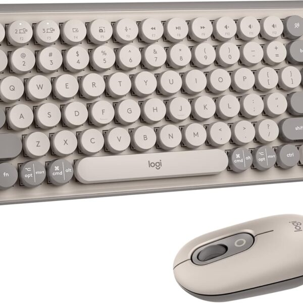 Logitech POP Keys + POP Mouse - Wireless Keyboard and Bluetooth Mouse Combo with Typewriter-Style Mechanical Keys, Emoji Features, Cute Compact Design - Mist