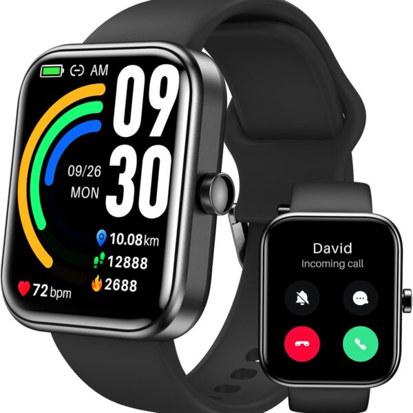 TOZO S3 Smart Watch for Men Women for iPhone&Android, 1.83" Fitness Tracker Bluetooth Call [Answer/Make], IP68 Waterproof Sleep Monitor, 100+ Sport Modes Black
