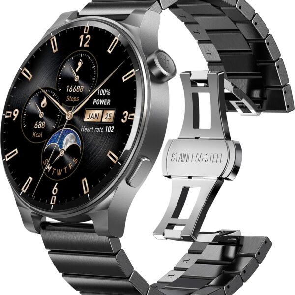 TOZO AMOLED S5 Smart Watch (Answer/Make Calls), 1.43" HD Screen for Men Women 100+ Sport Modes Fitness Watchs with Sleep Monitor, IP68 Waterproof, Stainless Steel Band