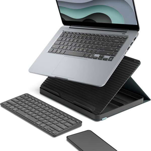 Logitech Casa Pop Up Desk Kit - Adjustable Laptop Stand for Desks, Wireless Keyboard & Touchpad, Bluetooth, USB C Charging, Classic Chic, Green/Black