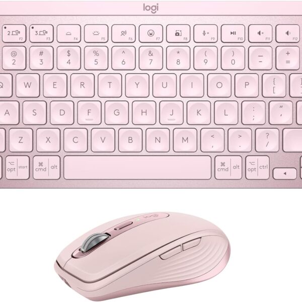 Logitech MX Keys Mini Keyboard + MX Anywhere 3S Wireless Mouse - Fluid Typing, Backlit Keys, Fast Scrolling, USB-C, Bluetooth, Compact, Multi-OS Compatible - Rose