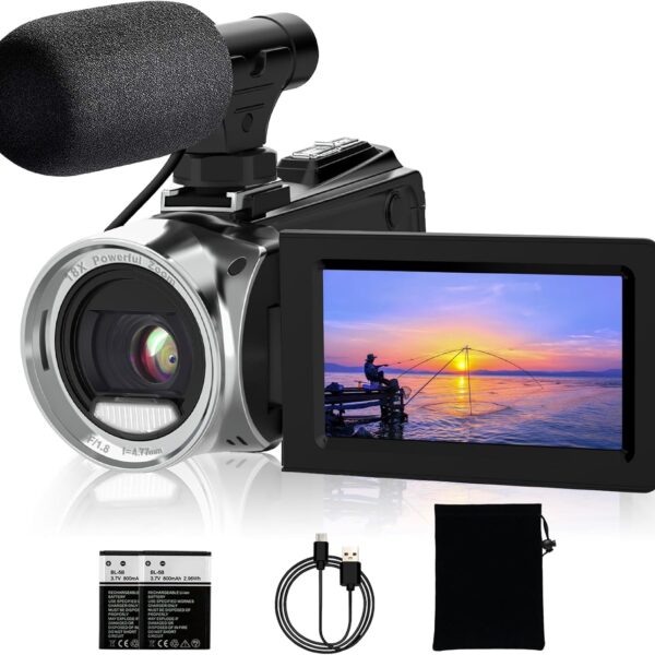 ISHARE Video Camera Camcorder 4K 48MP Digital Vlogging Camera for YouTube 18X Digital Zoom 270°Rotation 3.0" LCD Screen Video Recorder with Microphone & 2 Batteries