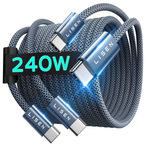 LISEN USB C to USB C Cable Fast Charging Cords 240W Type C Charger Fast Charging Cord Type C Cable for iPhone 16 15 iPad MacBook Pro Air Samsung S25 Switch,6.6ft+6.6ft/2 Pack/Midnight