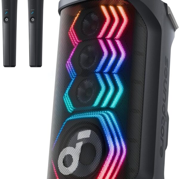 soundcore Rave 3S AI Karaoke Party Speaker with 2 Wireless Microphones, 200W Sound, AI Vocal Removal, Reverb, Light Show, 12H Playtime, Portable Bluetooth PA System for Home, Party, or Backyard